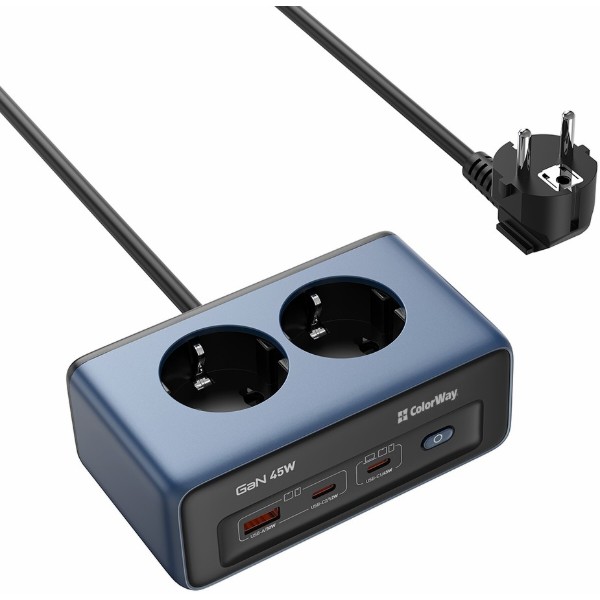 Фото - Сетевой фильтр Colorway 2x220V/1xUSB-A/2xUSB-C (GaN45W) (CW-CHE25PDB)